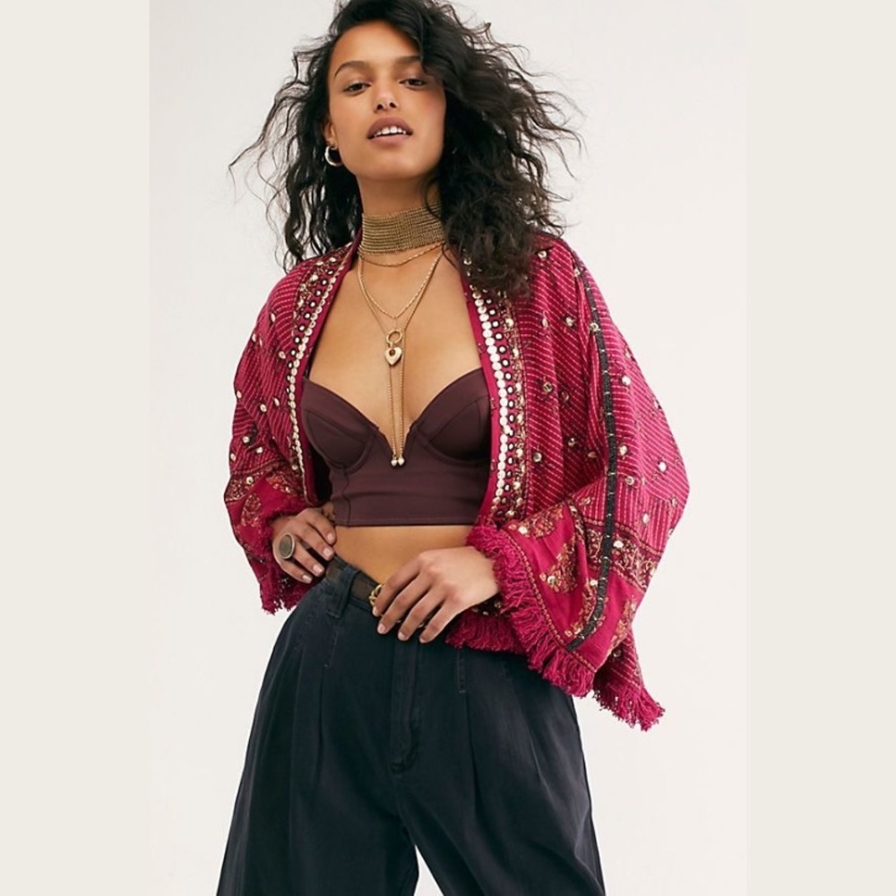 Free People Ray Of Light Fringe Embellished Kimono Jacket